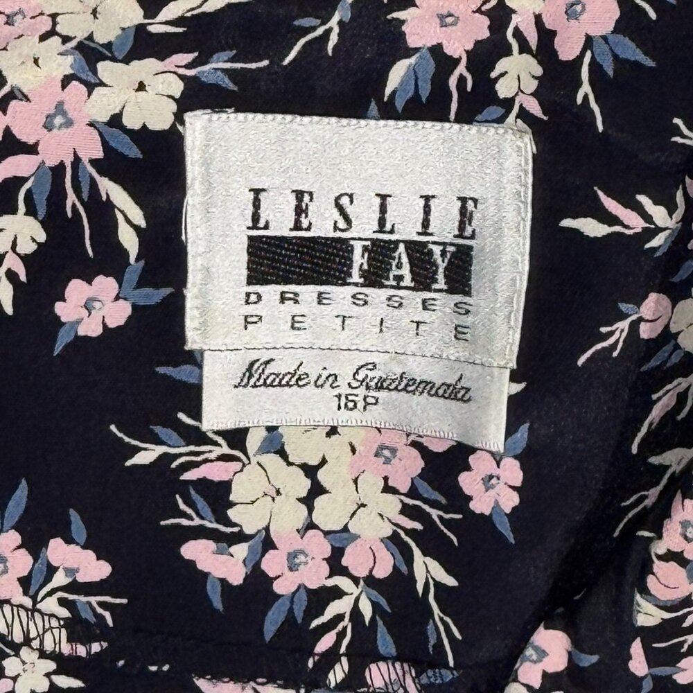 VTG Leslie‎ Fay Dresses Petite Blue Floral Light Preppy Midi Dress (Size 16) - Picture 6 of 7